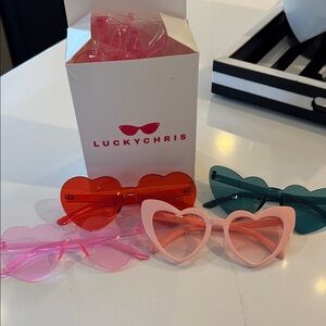 Heart-Shaped Sunglasses Set - Pink, Red, Green